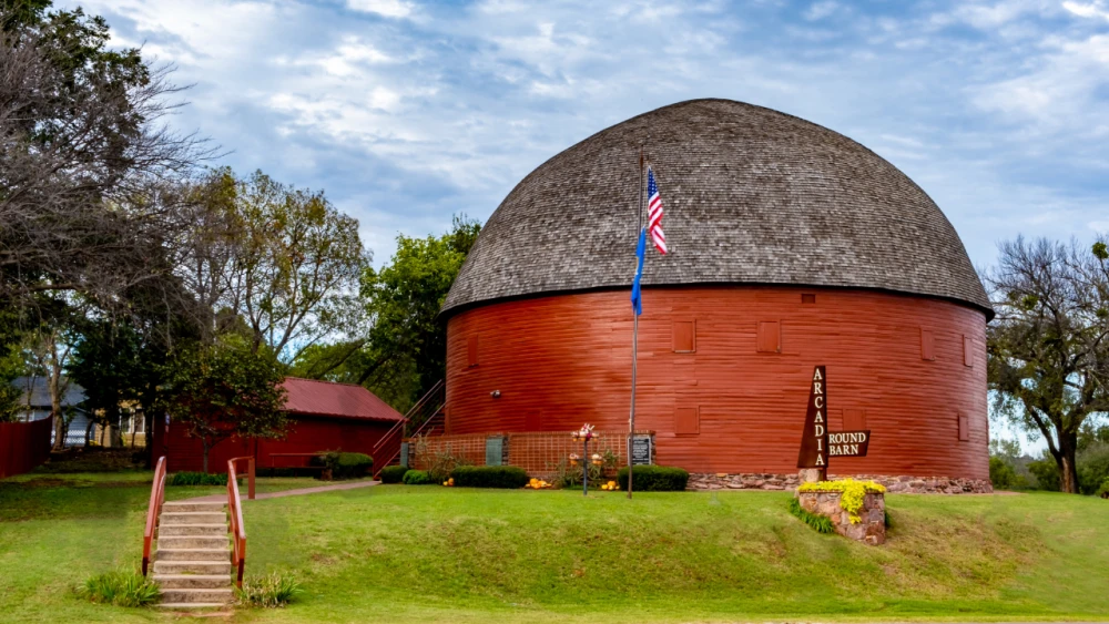 The Arcadia Round Barn on Route 66 in Arcadia, Oklahoma.