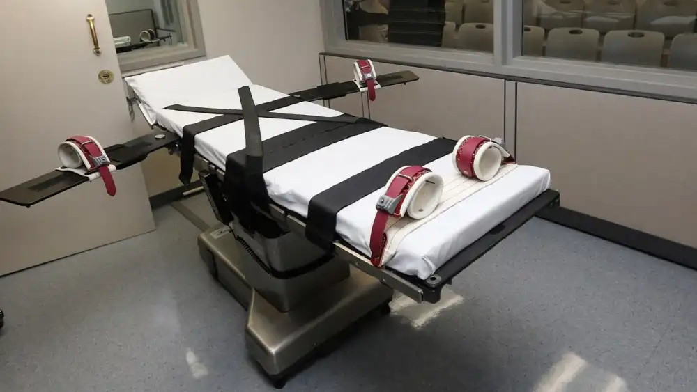 Lethal injection table in an execution room.