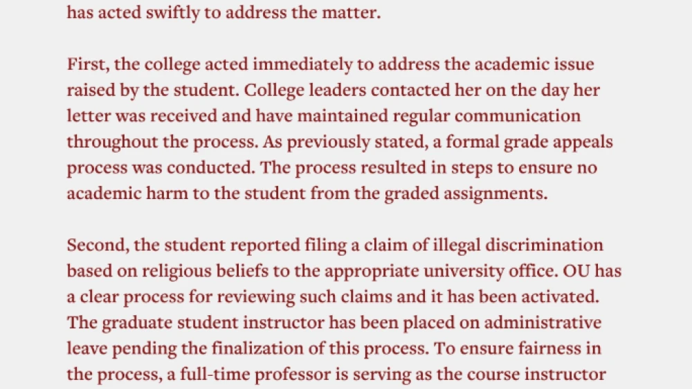 OU religious discrimination statement