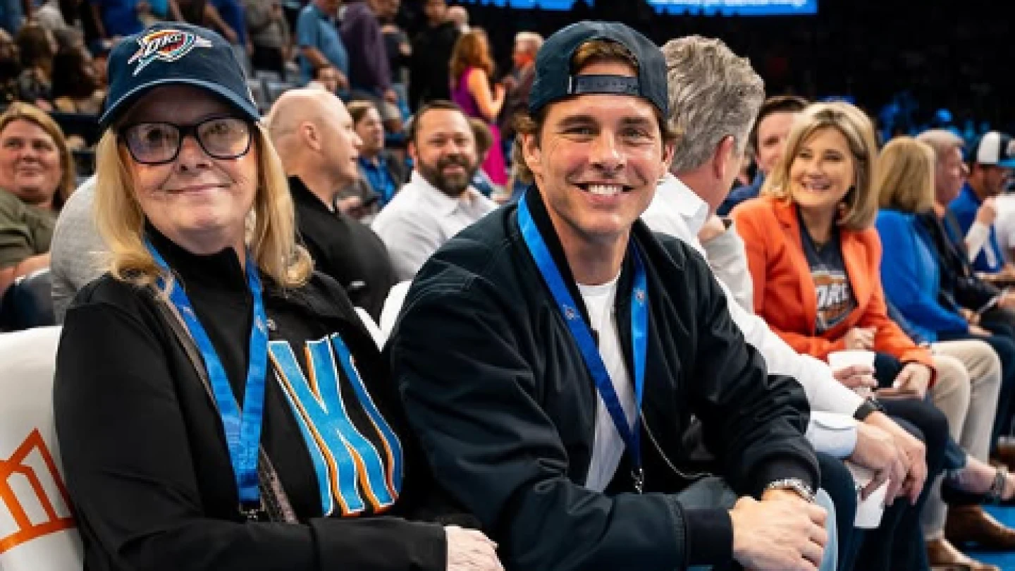 Paycom Actor James Marsden, Oklahoma native and Hollywood actor seen courtside of ...