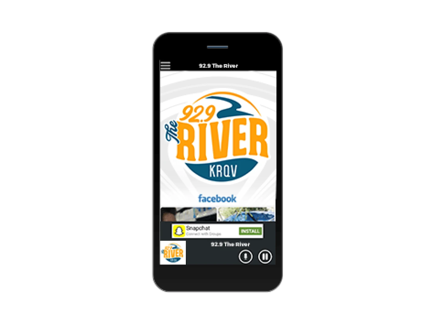 A cellphone with The River's app open