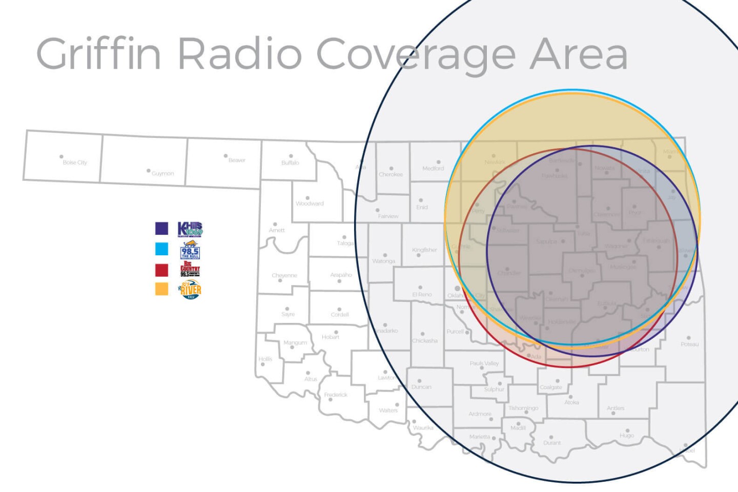 A map of Griffin Radio's coverage area